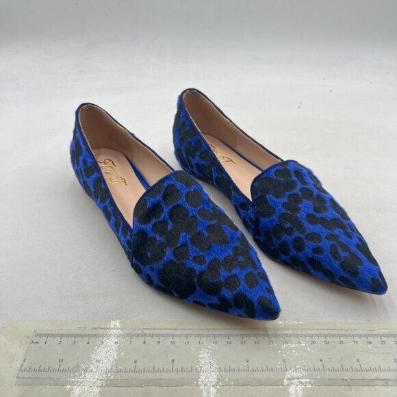 FOWT Blue Pointed Toe Arched Heel Pumps Solid Color Suede Side V Cut Loafers - Picture 4 of 8
